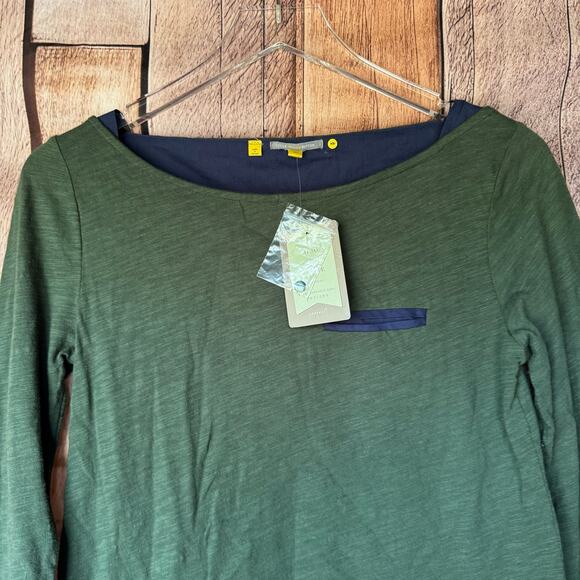 Anthropologie Little Yellow Button Top Henley 3/4 Sleeve XS Green NWT Basic - Picture 3 of 9